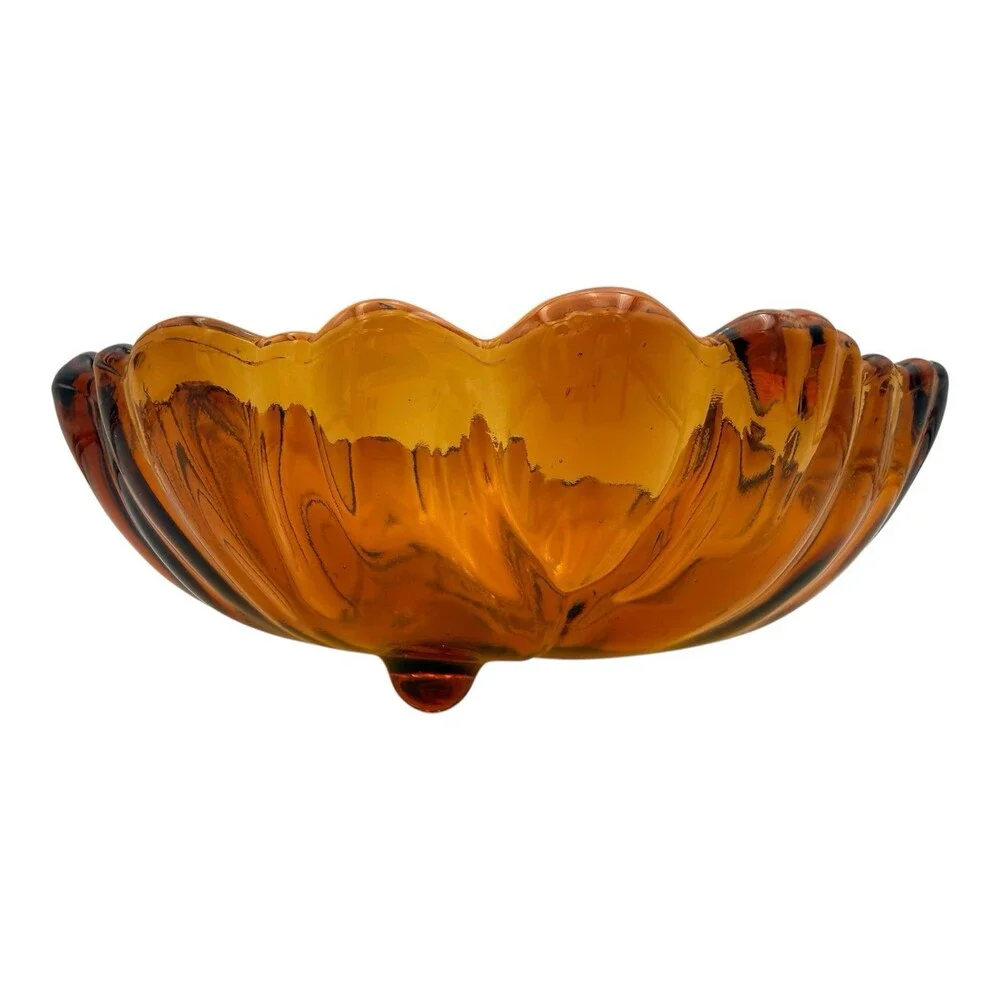 VTG 1980s Indiana Glass Salad Bowl Amber #3404 Sunflower 11